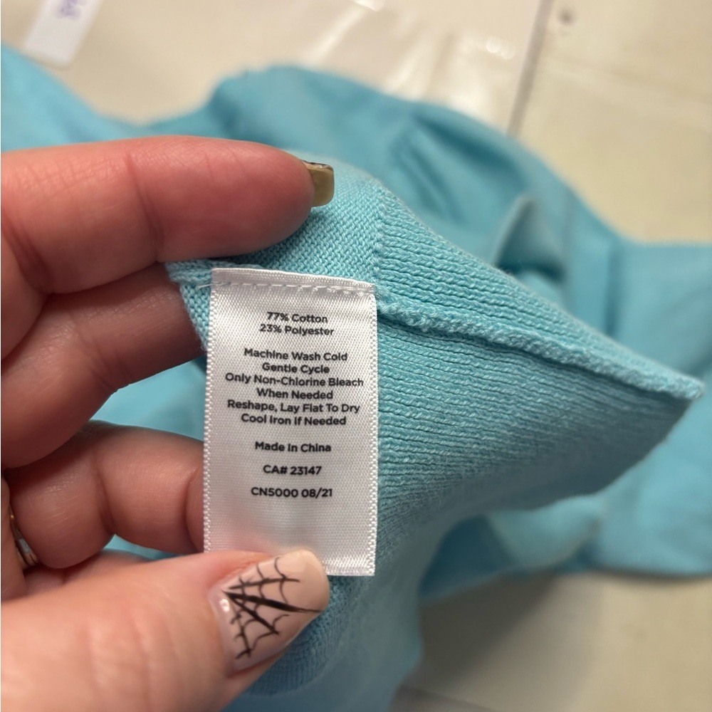 Talbots Size Medium Aqua Button Cuff Sweater Crew… - image 7